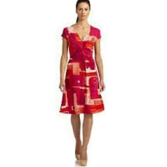 Natori Pink Orange Brushstroke Print Twist Front Sheath Dress Women’s Large New - Picture 8 of 8